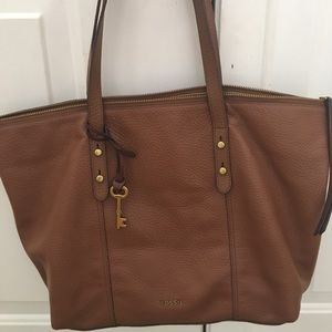 Fossil brown leather tote
